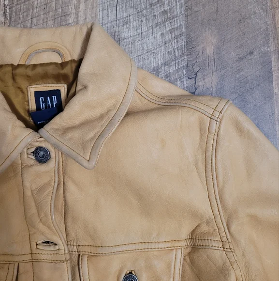 Spring 2026 Trend Vinatge GAP Tan Leather Jacket - Picture 12 of 16